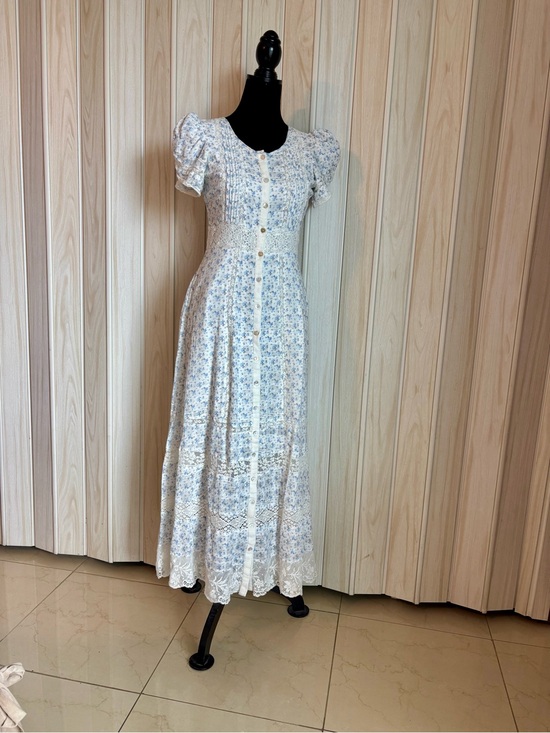 LoveShackFancy Dresses & Skirts - LoveShackFancy White with Light Blue Floral Puff-Sleeve Maxi Dress